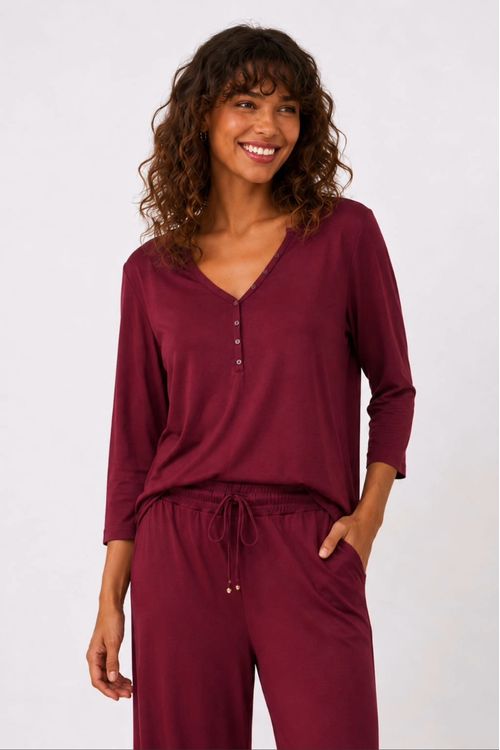 BLUSA DECOTE HIPPIE BOTOES BORDO
